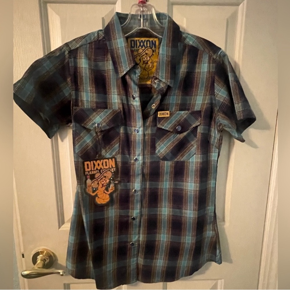 Dixxon Blue Plaid Short-Sleeve Button-Down Shirt